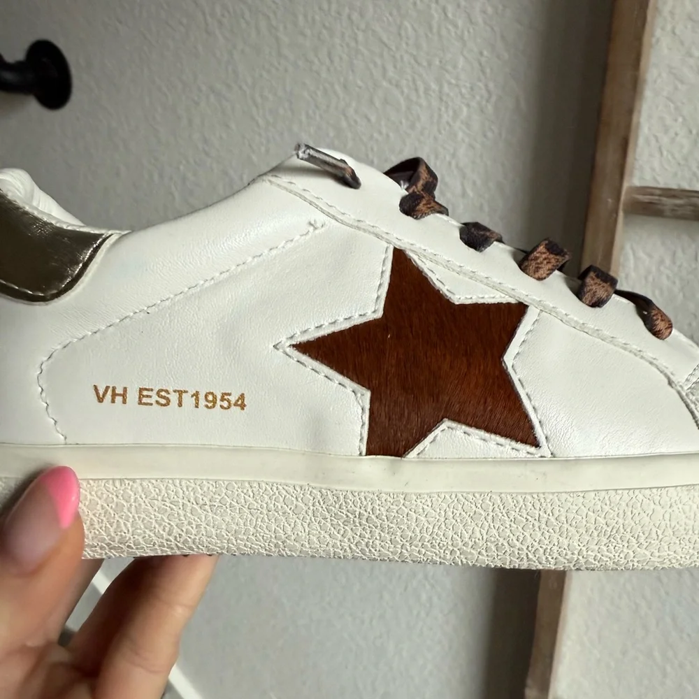 VINTAGE HAVANA Hannah Leather, Suede & Faux Calf Hair Star Sneakers Sz: 5.5 - Picture 8 of 10